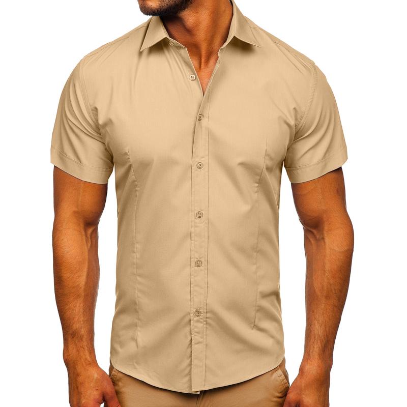 Mens Solid Slim Lapel Short Sleeve Business Casual Shirt 57976358Z