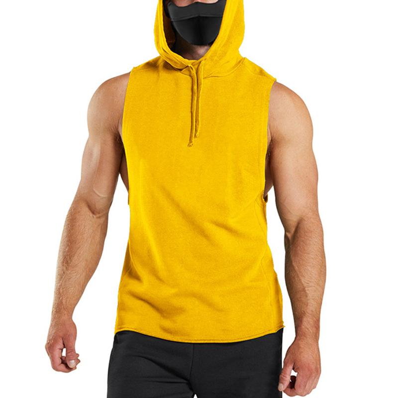 Mens Solid Loose Hooded Sleeveless Fitness Sports Tank Top 82109561Z