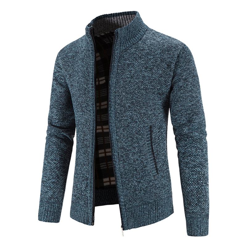 Mens Solid Color Stand Collar Zip Knit Jacket Cardigan 32763214Z