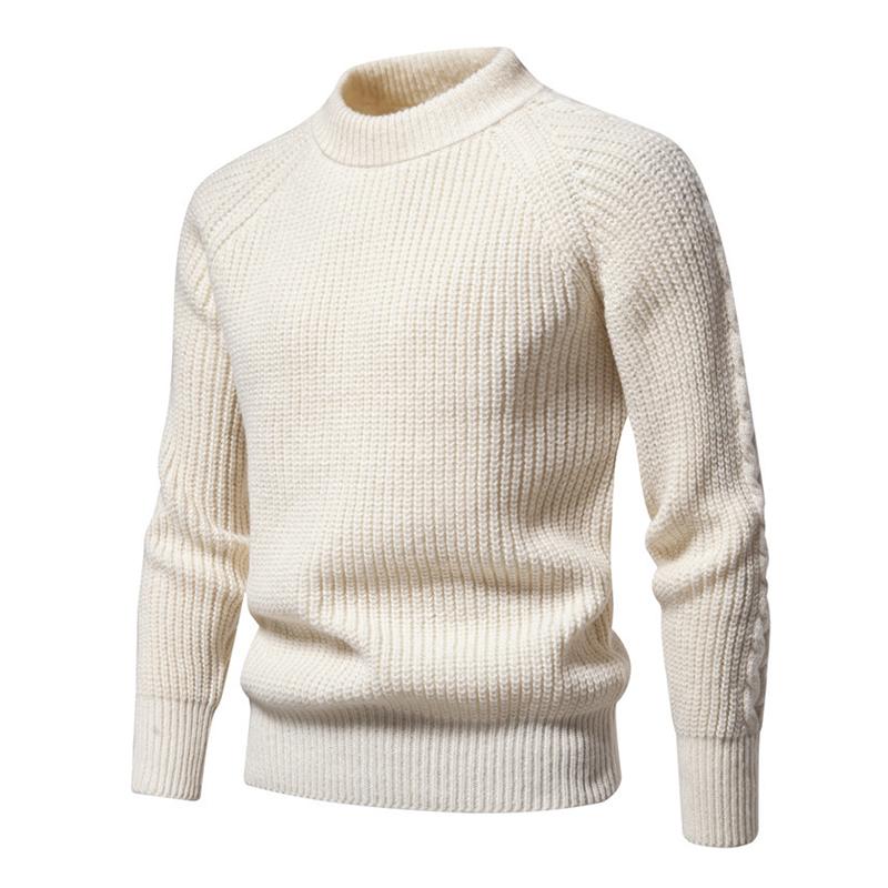 Mens Solid Round Neck Long Sleeve Knit Casual Sweater 18000227Z