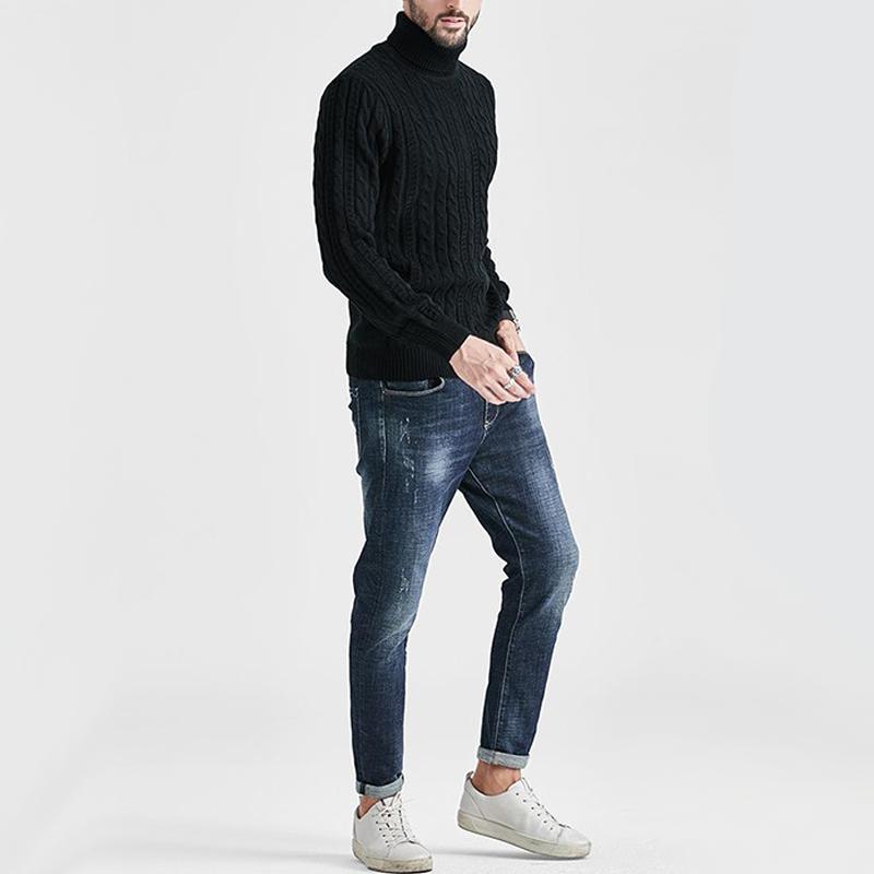 Mens Solid High Collar Long Sleeve Cable Knit Sweater 18417126Z