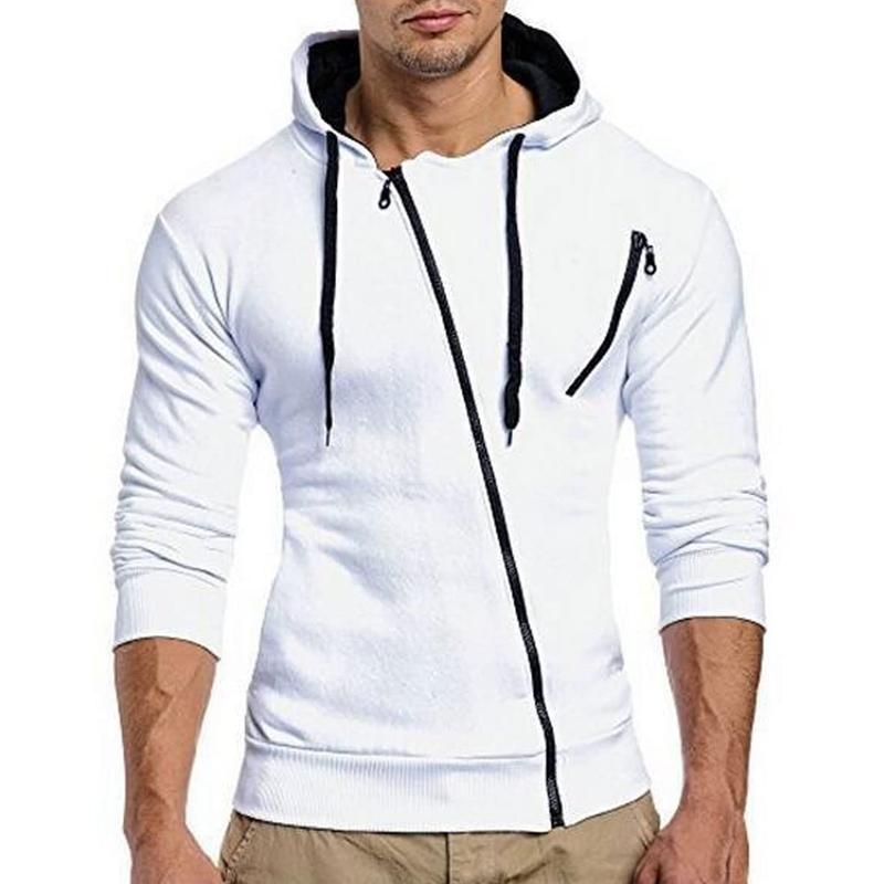 Mens Color-block Diagonal Zipper Long Sleeve Casual Hoodie 75932713Z