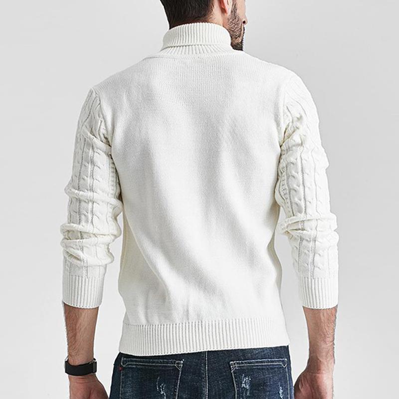Mens Solid High Collar Long Sleeve Cable Knit Sweater 18417126Z