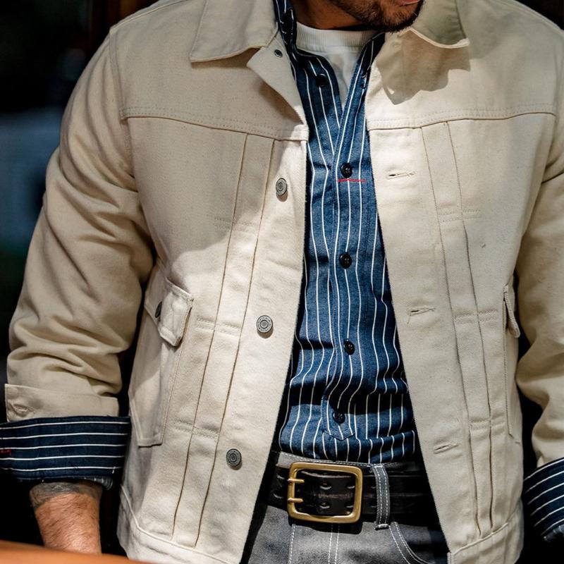 Mens Vintage Lapel Single Breasted Denim Cargo Jacket 30212092Z