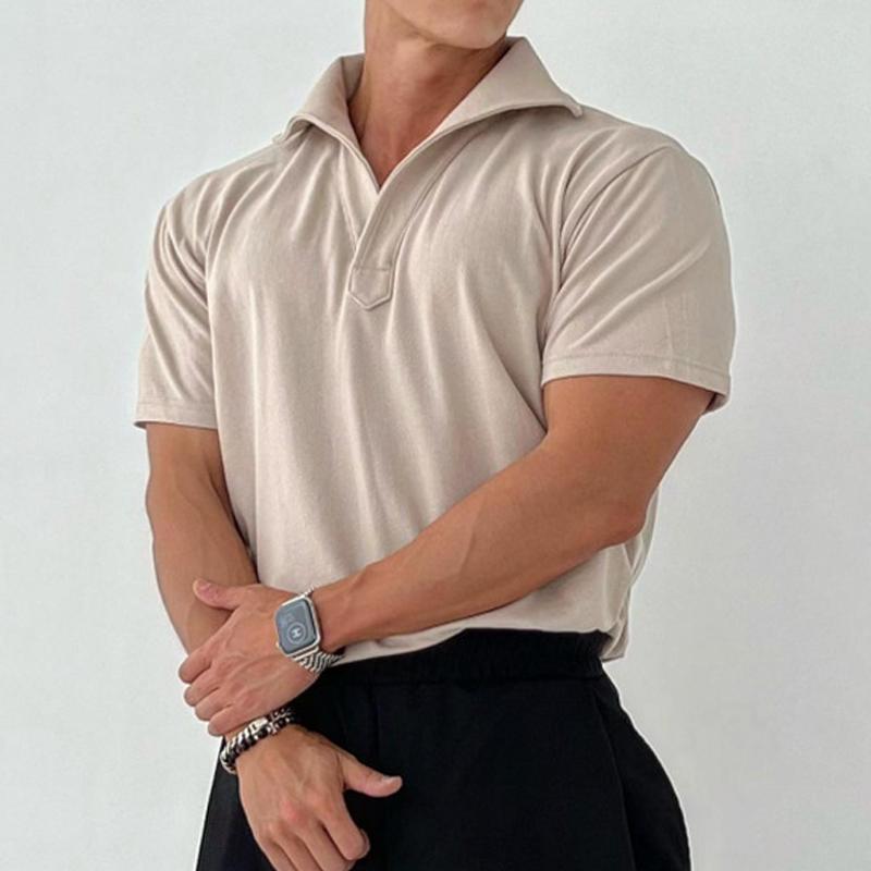 Mens Solid Loose Lapel Short Sleeve Casual Polo Shirt 18416155Z