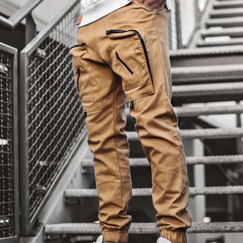 Mens Solid Multi-pocket Cargo Casual Trousers 18043826Z