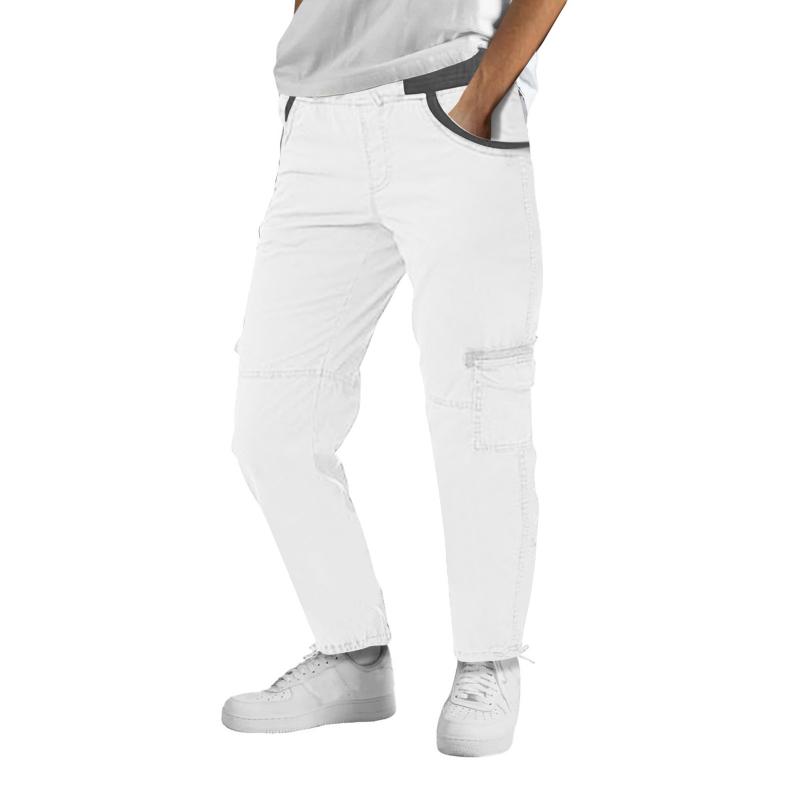 Mens Solid Elastic Waist Zipper Multi-pocket Cargo Pants 03655050Z