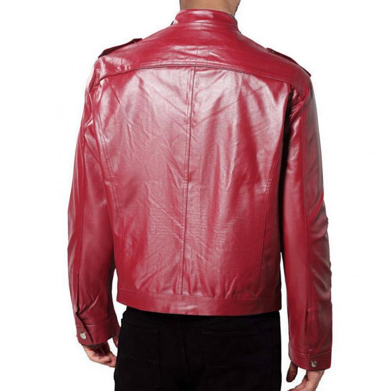 Mens Vintage Patchwork Stand Collar Zipper Motorcycle Leather Jacket 87958383M
