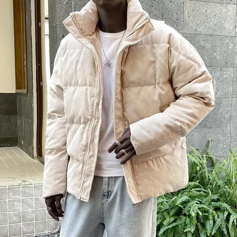 Mens Solid Stand Collar Thickened Warm Cotton-padded Coat 77825414Z