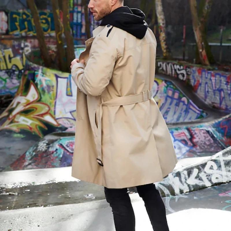 Mens Solid Slim Lapel Double Breasted Trench Coat 99681313Z