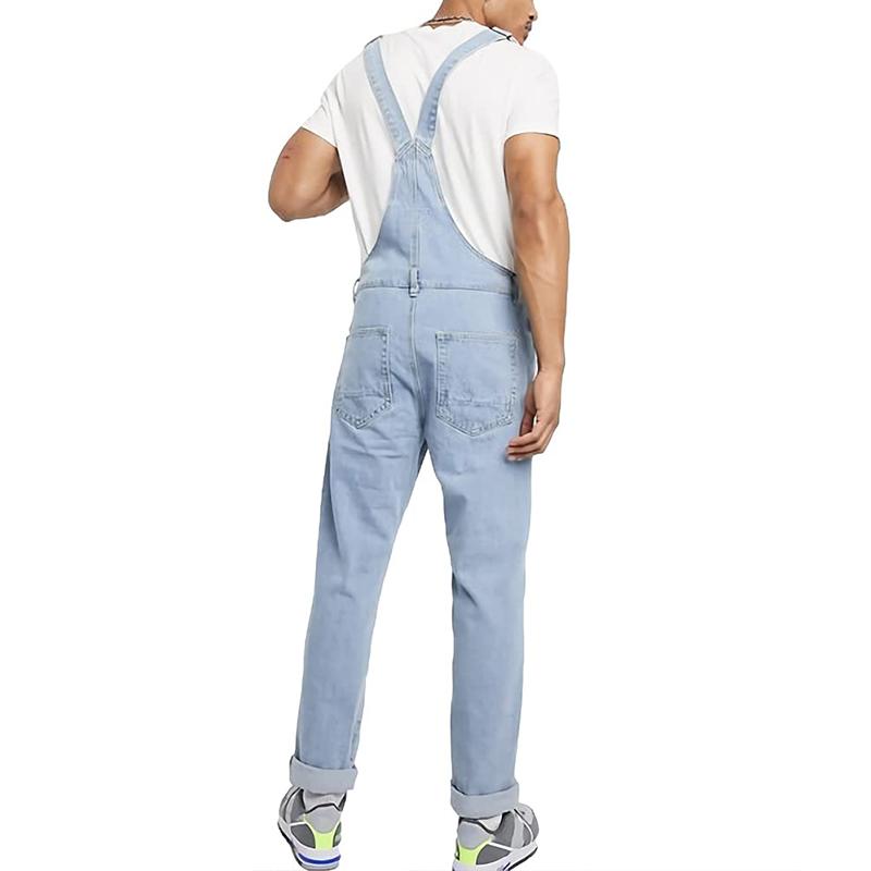 Mens Multi-pocket Casual Ripped Denim Overalls 51802366Z