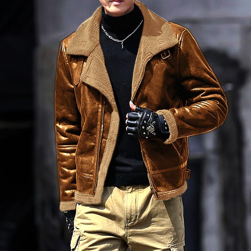 Mens Faux Fur Lapel Zipper Thicken Casual Coat 88861980Z