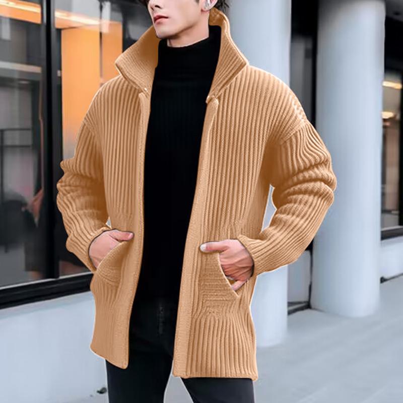 Mens Solid Color Lapel Mid-length Loose Knit Cardigan 45822193Z