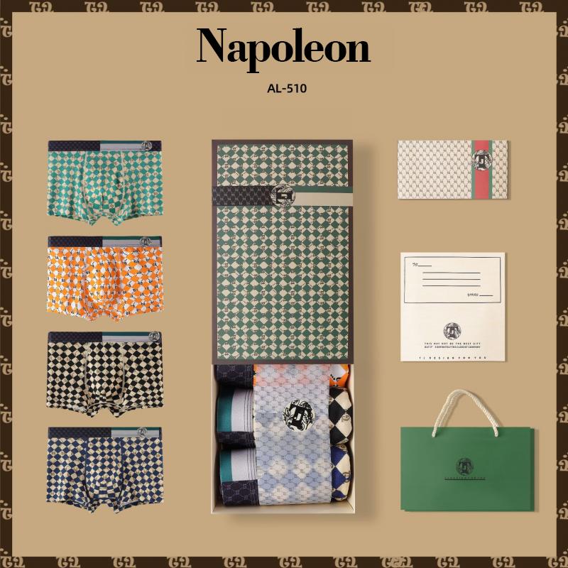 Mens Underwear 4 Pcs Retro Geometric Letters Print Breathable Boxer Briefs Set 80972681Z