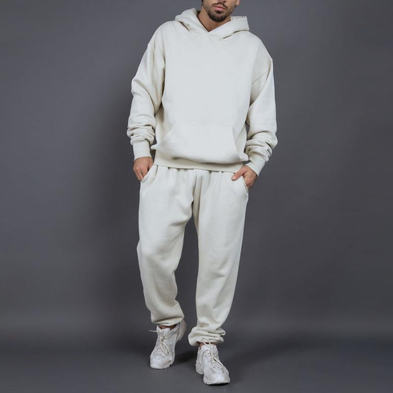 Mens Solid Thicken Loose Hoodie And Trousers Sports Casual Set 19779518Z