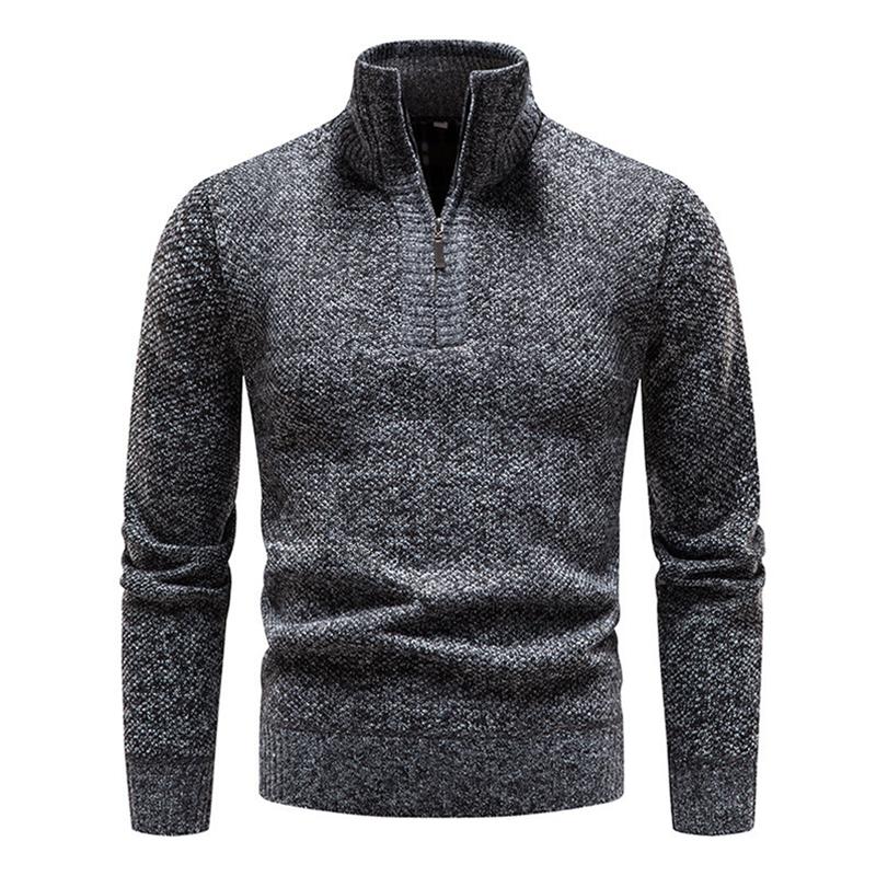 Mens Solid Color Zip High Collar Knit Casual Sweater 91245047Z