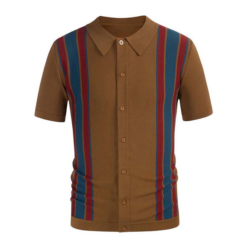 Mens Striped Contrast Knit Polo Shirt 42110133M
