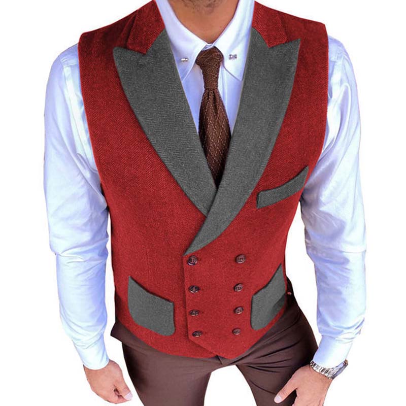 Mens Retro Herringbone Contrast Color Slim Suit Vest 97425044M