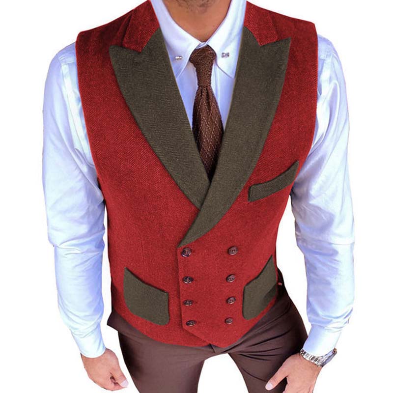 Mens Retro Herringbone Contrast Color Slim Suit Vest 97425044M