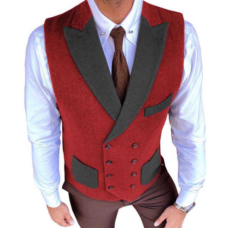 Mens Retro Herringbone Contrast Color Slim Suit Vest 97425044M