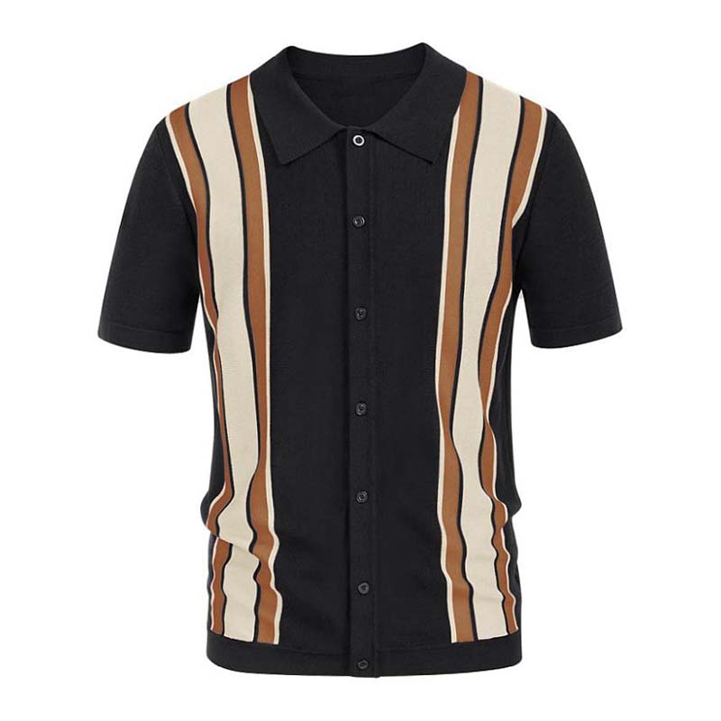 Mens Striped Contrast Knit Polo Shirt 42110133M