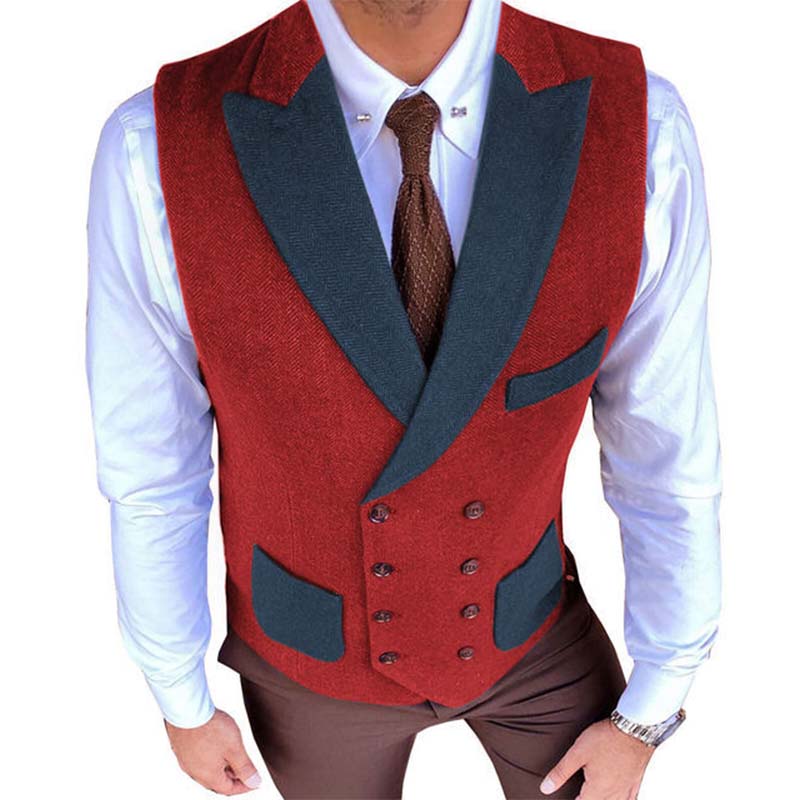 Mens Retro Herringbone Contrast Color Slim Suit Vest 97425044M