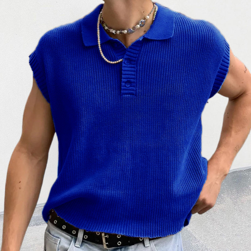 Mens Casual Solid Color Polo Collar Knitted Sweater 80077057Y
