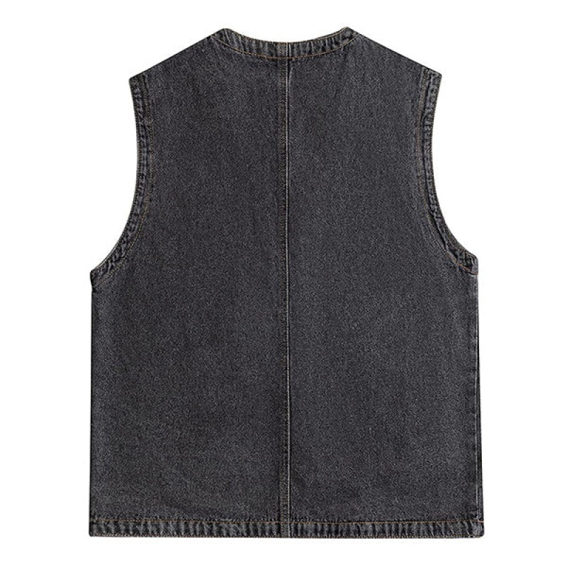 Mens Casual Loose Single Breasted Denim Vest 69915126M