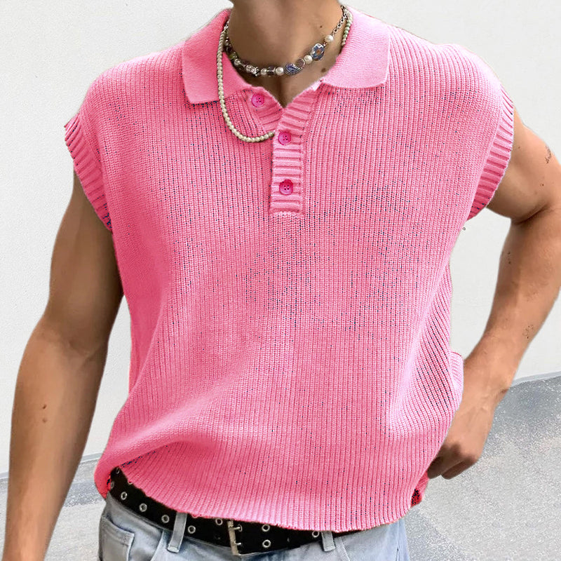 Mens Casual Solid Color Polo Collar Knitted Sweater 80077057Y