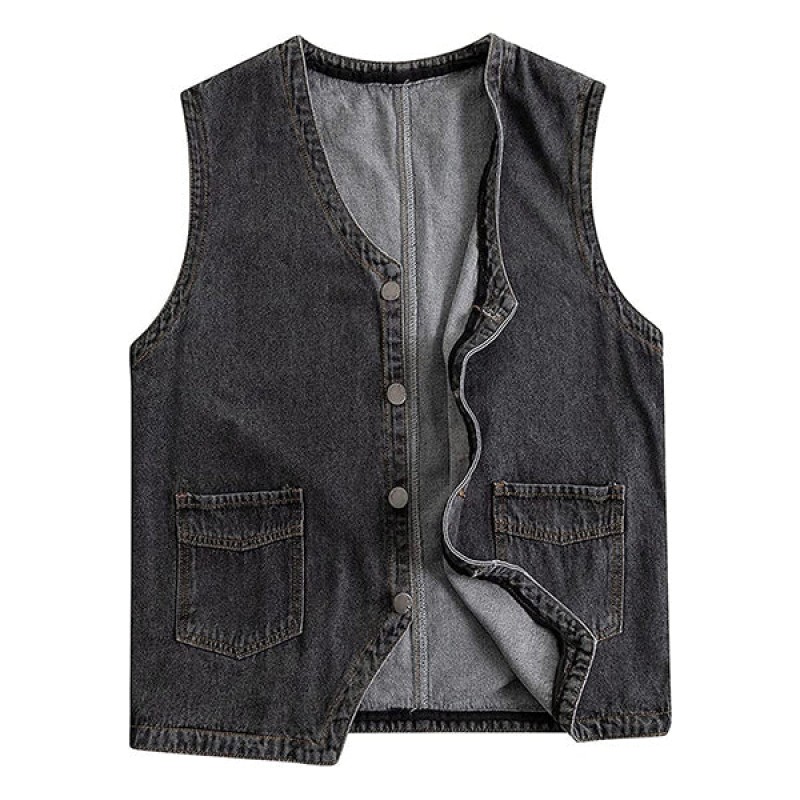 Mens Casual Loose Single Breasted Denim Vest 69915126M