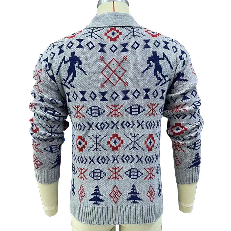 Mens Lapel Vintage Jacquard Knit Single Breasted Cardigan 79918337M