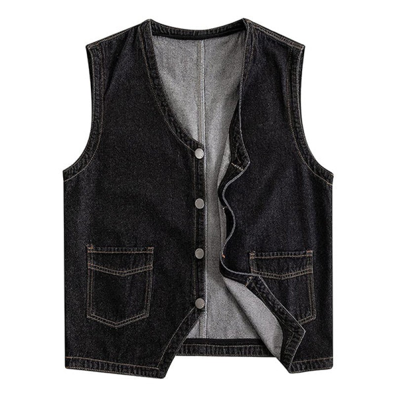 Mens Casual Loose Single Breasted Denim Vest 69915126M