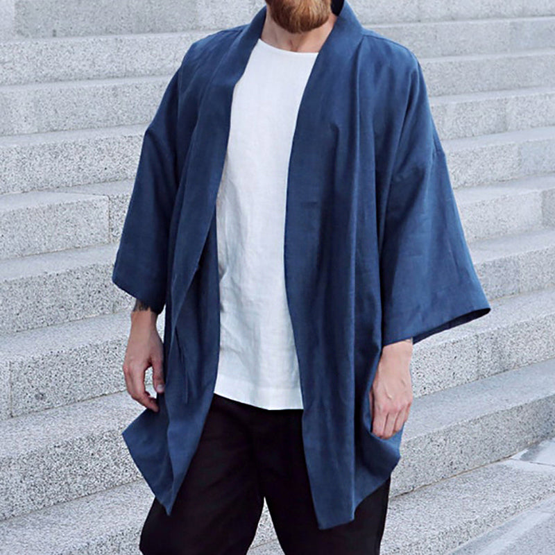 Mens Casual Solid Color Linen Shirt Jacket 51282514Y