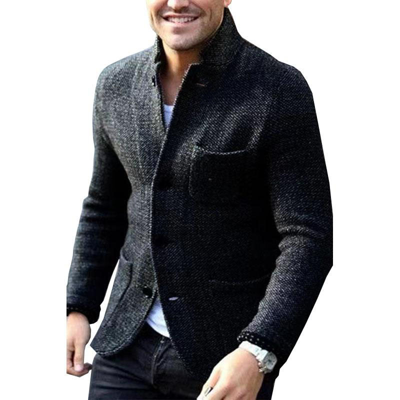 Mens Casual Stand Collar Single Breasted Thick Blazer 61728809M