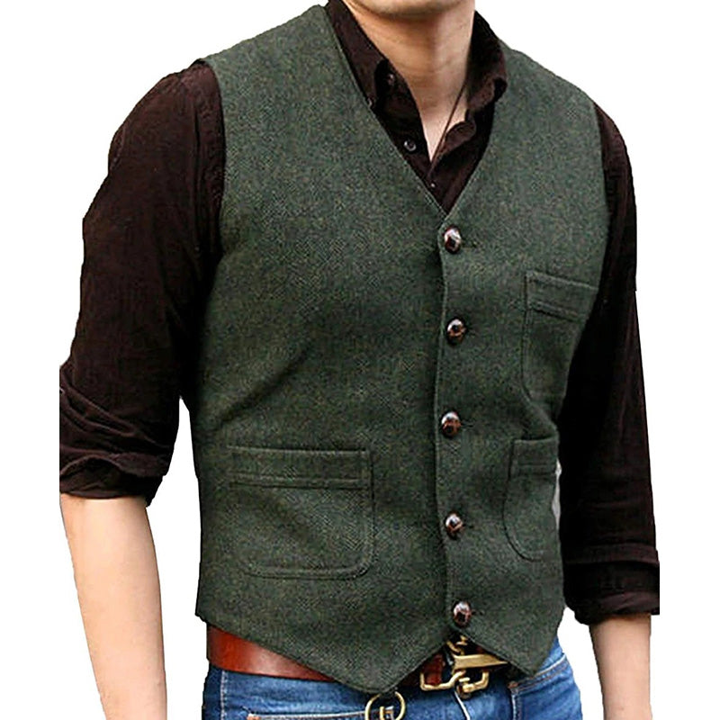 Mens Herringbone V-Neck Suit Vest 44249041M