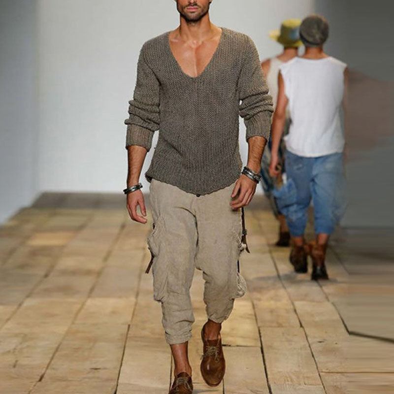 Mens V-Neck Knit Pullover Sweater 18392900M