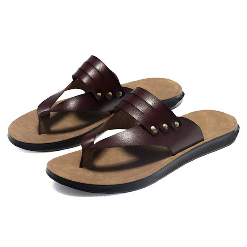 MENS SAND FLIP-FLOPS LEATHER SLIPPERS 95091232