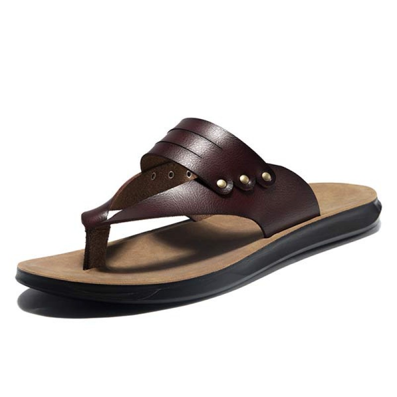 MENS SAND FLIP-FLOPS LEATHER SLIPPERS 95091232