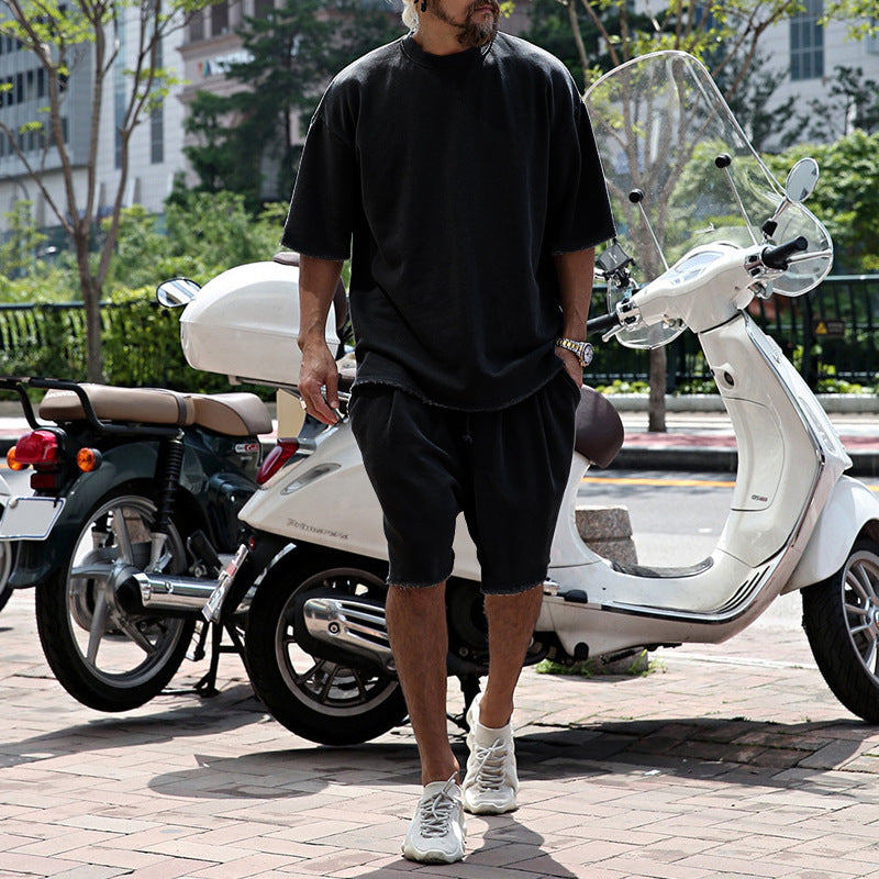 Mens Fashion Loose Short Sleeve T-shirt and Shorts Set 02514856Z