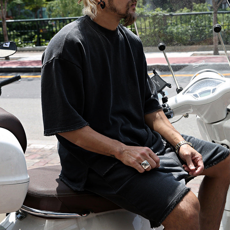 Mens Fashion Loose Short Sleeve T-shirt and Shorts Set 02514856Z