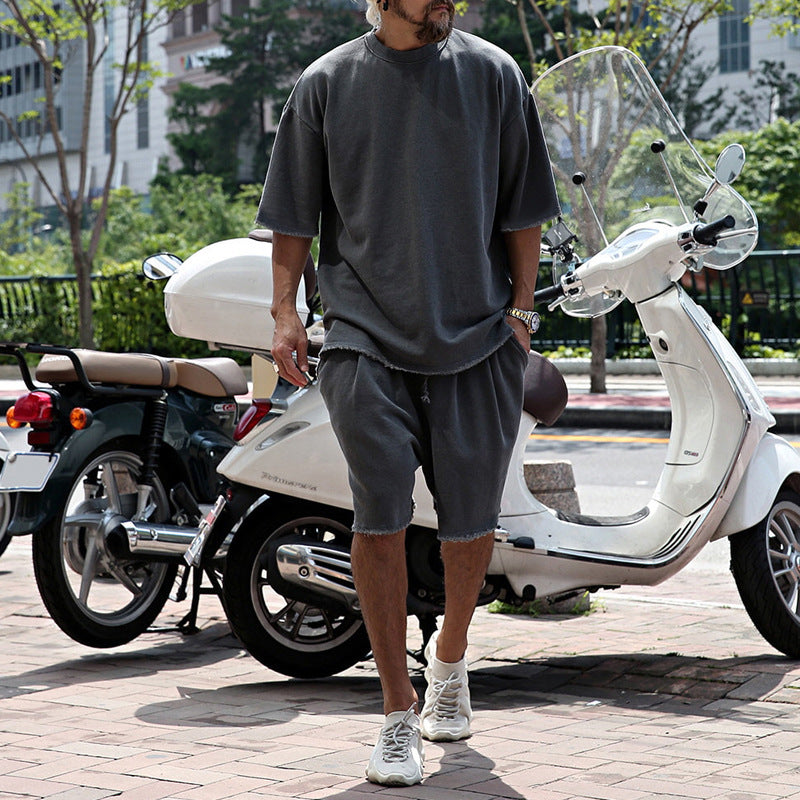 Mens Fashion Loose Short Sleeve T-shirt and Shorts Set 02514856Z