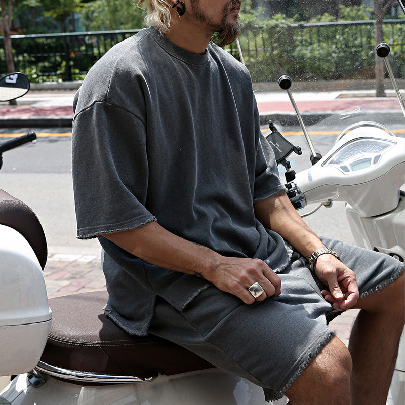 Mens Fashion Loose Short Sleeve T-shirt and Shorts Set 02514856Z
