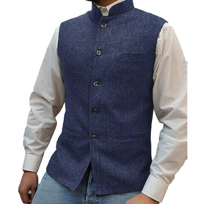 Mens Stand Collar Herringbone Single Breasted Vest 76418897M