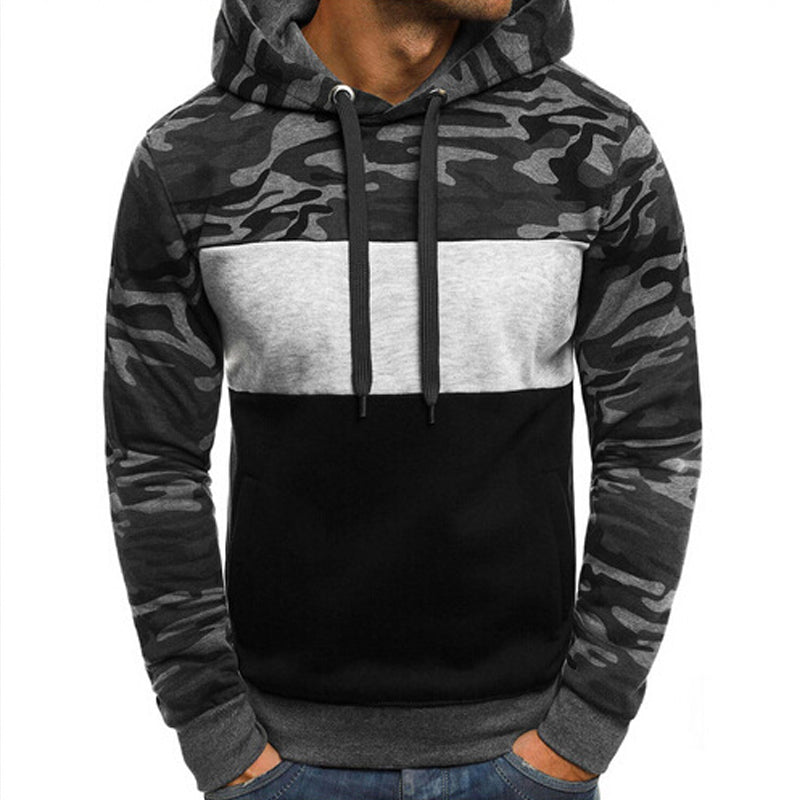 Mens Camouflage Fleece Color Matching Slim Fit Pullover Hoodie 56398805X