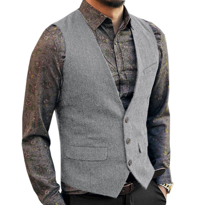 Mens V-neck Tweed Single Breasted Vest 89211169M