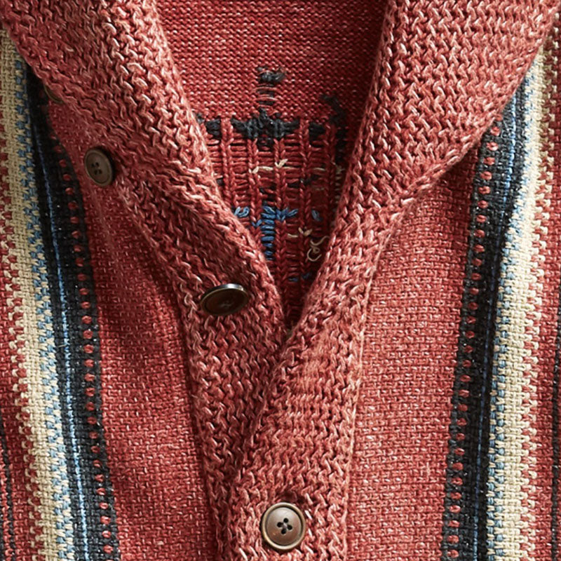 Mens Vintage Jacquard Lapel Long Sleeve Knit Cardigan 51482095M
