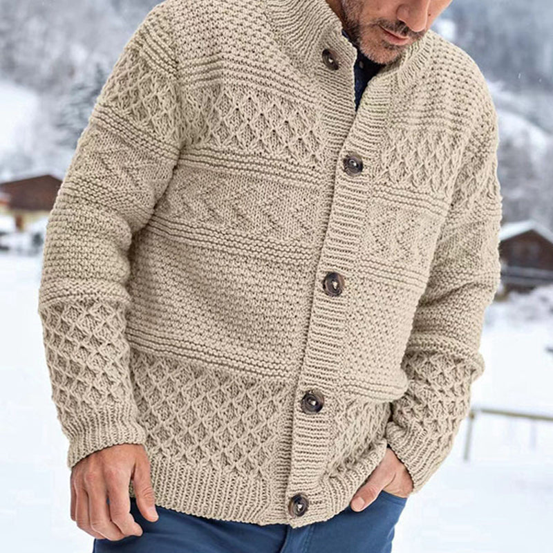 Mens Solid Color Cable Knit Jacket 01529335X