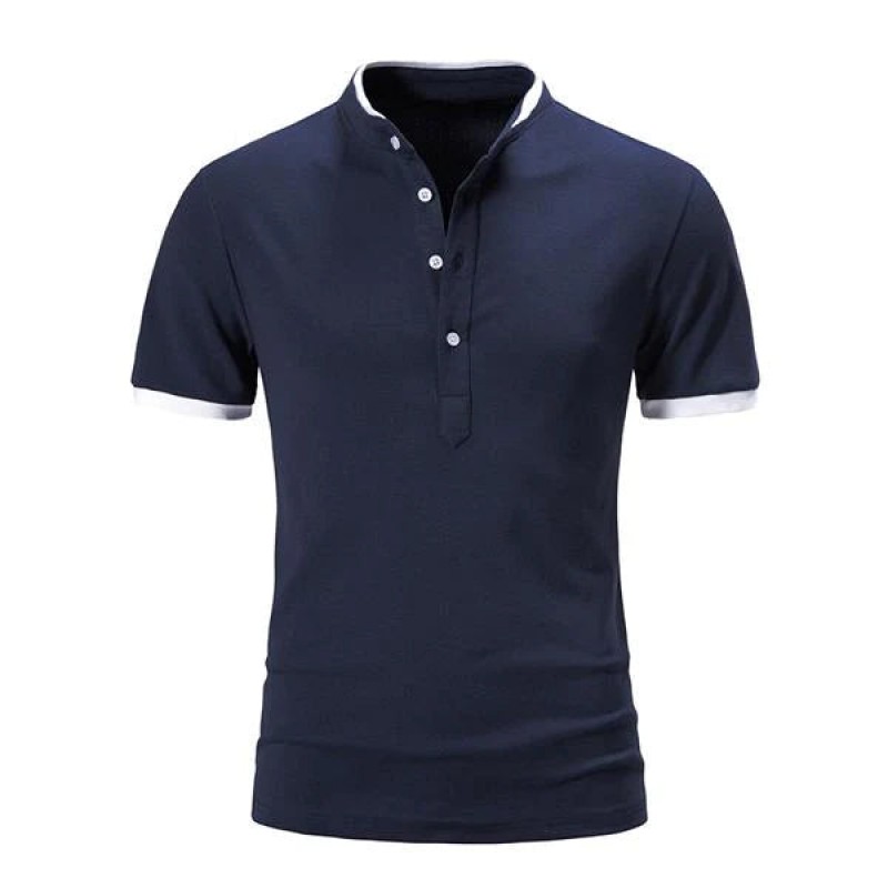 Mens Summer Stand Collar Colorblock Short Sleeve POLO Shirt 05834334X