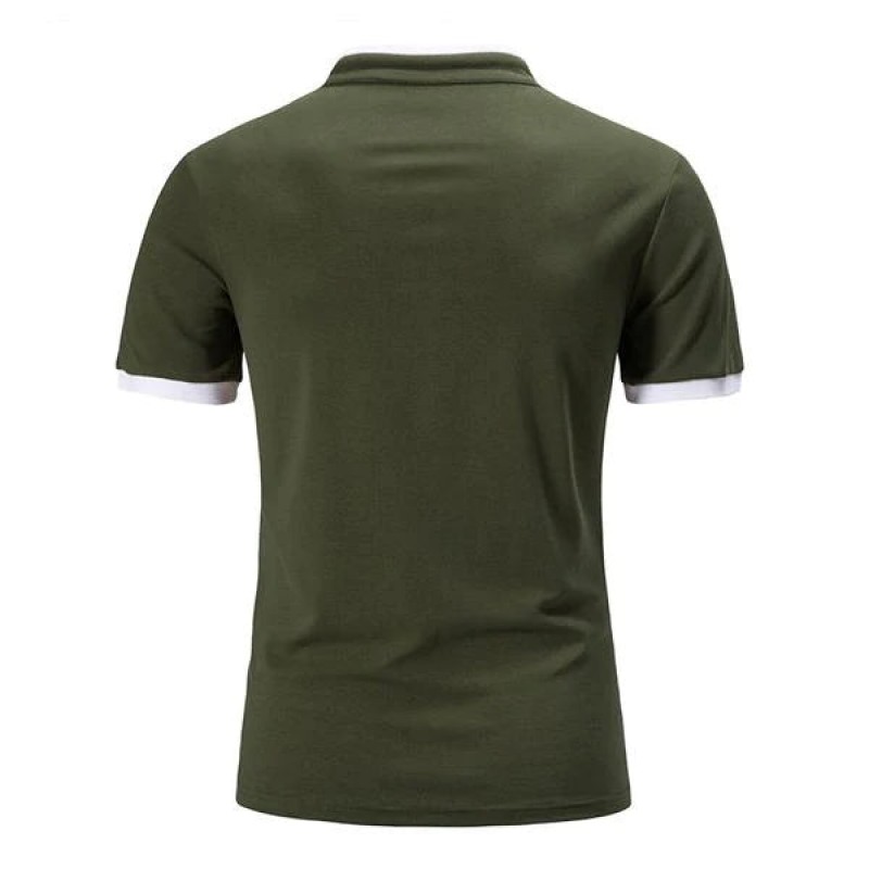 Mens Summer Stand Collar Colorblock Short Sleeve POLO Shirt 05834334X