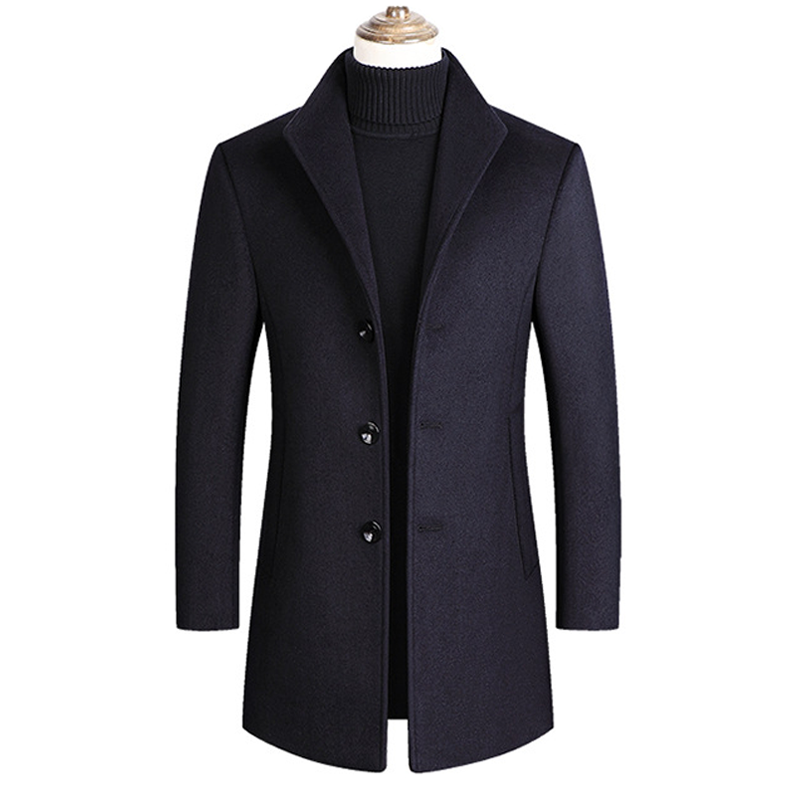 Mens Lapel Single Breasted Woolen Coat 30371092Z